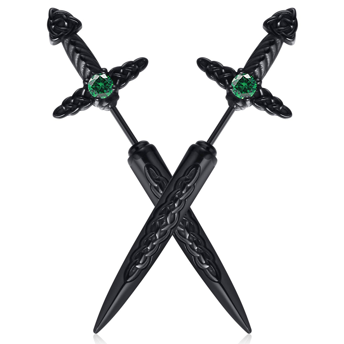 Hisatan Sword Earrings for Men Women, Stainless Steel Gothic Dagger Celtic Knot Irish Studs Earrings, Cool Punk Hip Pop Cubic Zirconia Dangle Goth Screw Spike Earring Jewelry