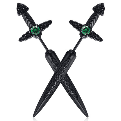 Hisatan Sword Earrings for Men Women, Stainless Steel Gothic Dagger Celtic Knot Irish Studs Earrings, Cool Punk Hip Pop Cubic Zirconia Dangle Goth Screw Spike Earring Jewelry