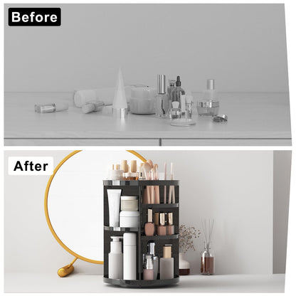 Rotating Makeup Organizer, DIY 8 Adjustable Layers Spinning Skincare Storage, Cosmetic Display Case with Brush Holder and Perfume Tray, Multi-Function Vanity Bathroom Countertop Organizer Black