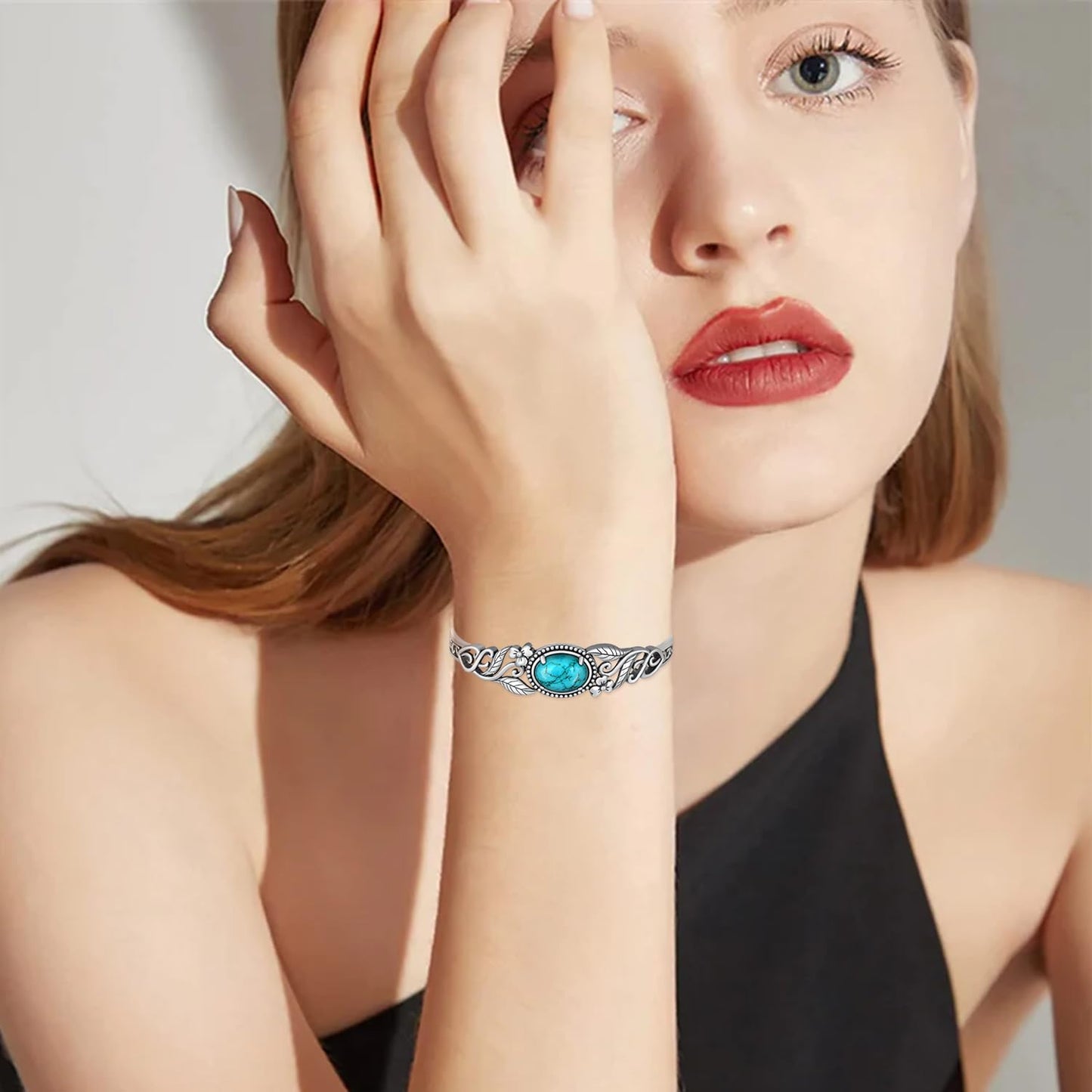 Genuine Turquoise Bracelet for Women 925 Sterling Silver Real Turquoise Cuff Bracelet Vintage Western Jewelry for Women