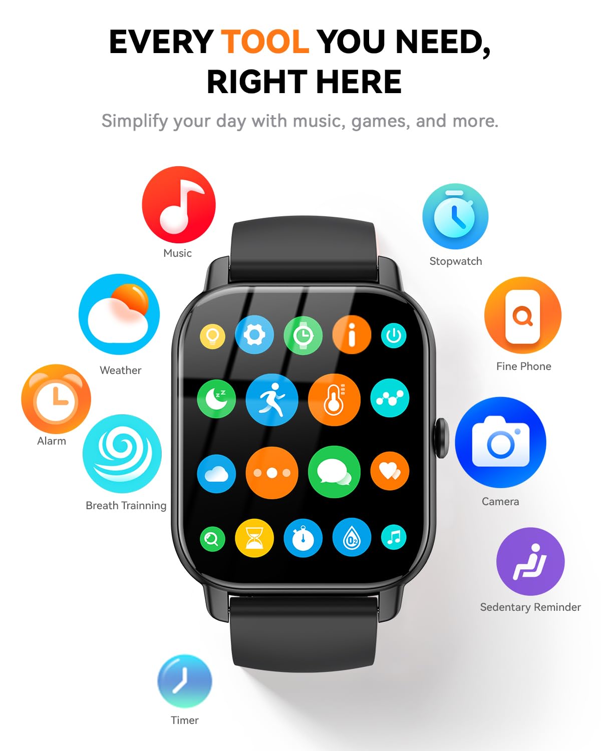 Smart Watches for Men Women, Fitness Tracker with Activity Counter/Sleep Monitor, IP68 Waterproof Smart Watch for Android iPhone iOS Compatible (Jet Black, 1.83)