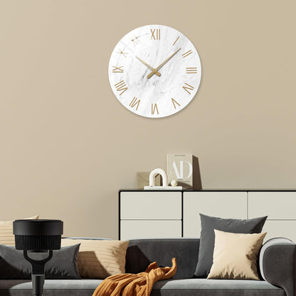 White Marble Glass Wall Clocks Battery Operated 12 Inch Abstract Decorative Analog Wall Clocks for Living Room Bedroom Office Silent Wall Clock Modern