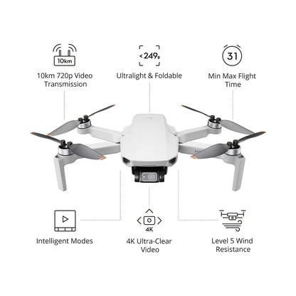 DJI Mini 4K, Drone with 4K UHD Camera for Adults, Under 249 g, 3-Axis Gimbal Stabilization, 10km Video Transmission, Auto Return, Wind Resistance, 1 Battery for 31-Min Max Flight Time