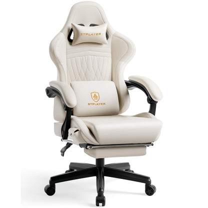 GTPLAYER Gaming Chair for Adults, Ergonomic Computer Game Chairs with Speakers, Footrest & Linkage Armrest, Reclining High Back Silla Gamer for Home Office, Ace Pro, Off-White