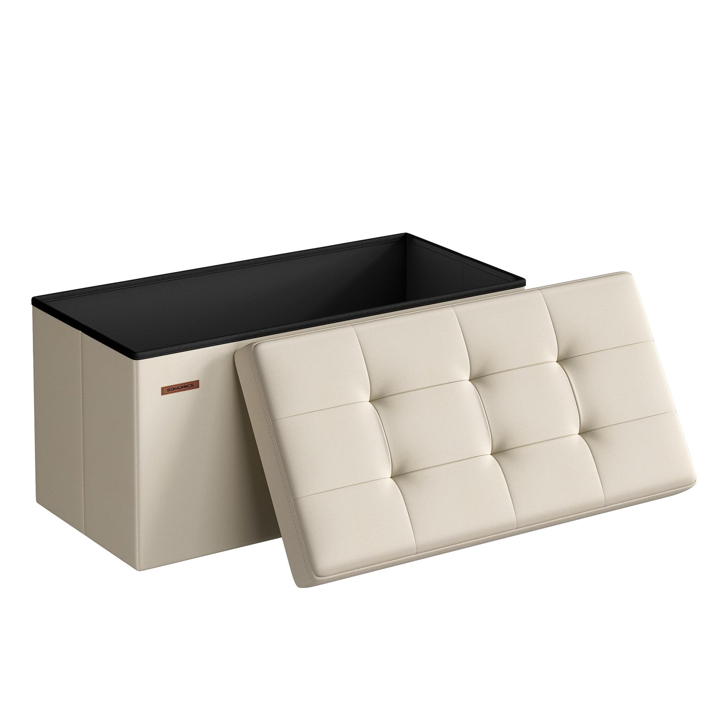 SONGMICS MAZIE Collection - 30 Inches Folding Storage Ottoman Bench, Ottoman Foot Rest, End of Bed Bench, Storage Chest, Load 660 lb, for Living Room, Bedroom, Entryway, Dark Gray ULSF47K