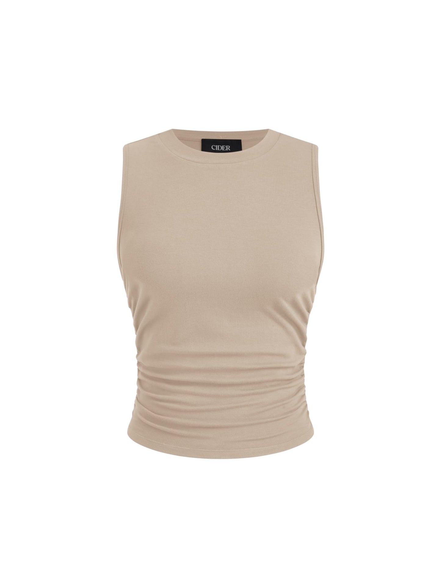 CIDER Womens Tank Tops Sleeveless High Neck Ruched Crop Tops Going Out Casual Basic Ribbed Shirt Summer Fashion Clothing