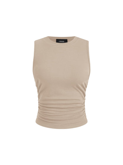CIDER Womens Tank Tops Sleeveless High Neck Ruched Crop Tops Going Out Casual Basic Ribbed Shirt Summer Fashion Clothing