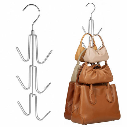 ZEDODIER 2 Pack Purse Organizer for Closet, Heavy-Duty Hanging Purse Hanger Closet Holds Up to 12 Purses, Metal Rotating Space Saving Bag Holder Handbag Storage Hook Backpack Rack, Silver