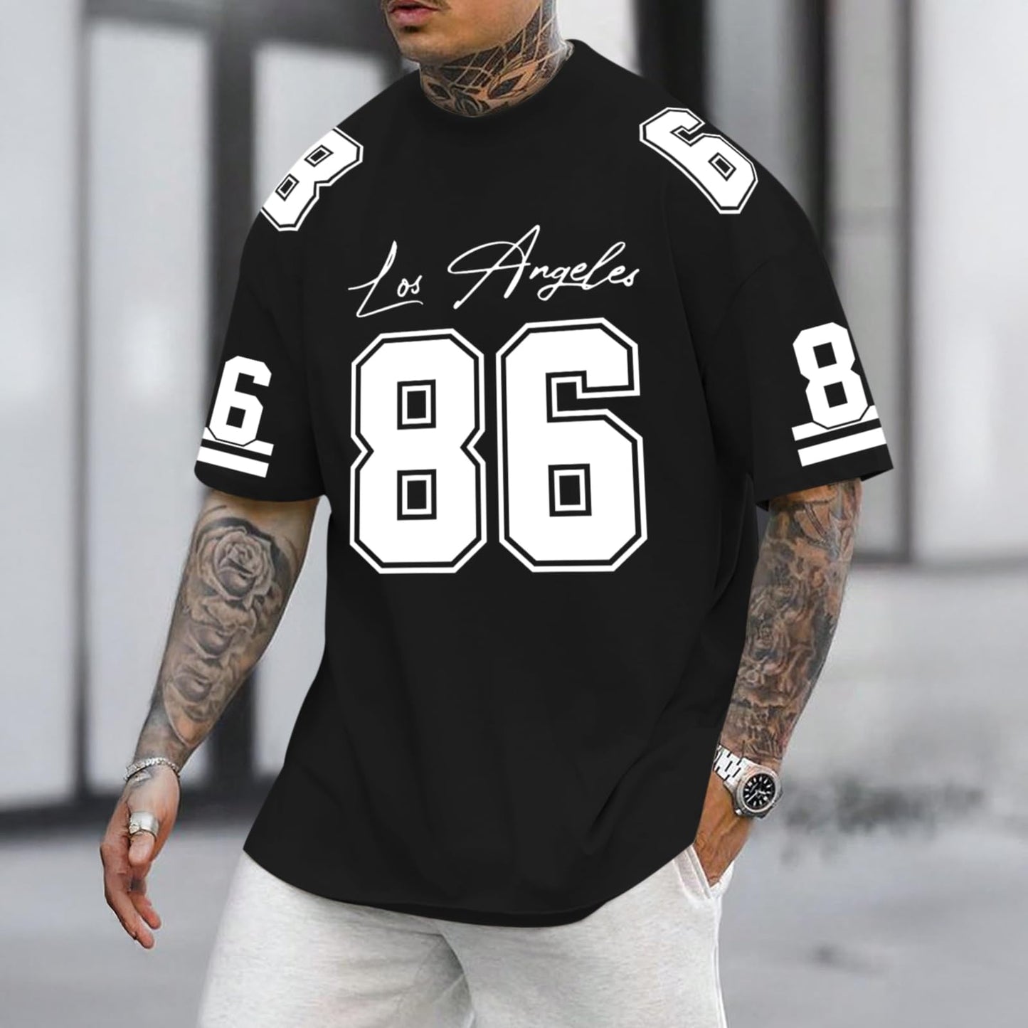 Graphic Tees Men Oversized Streetwear Tshirts for Men Number Los Angeles Print Jerseys Shirt Casual Tee Top
