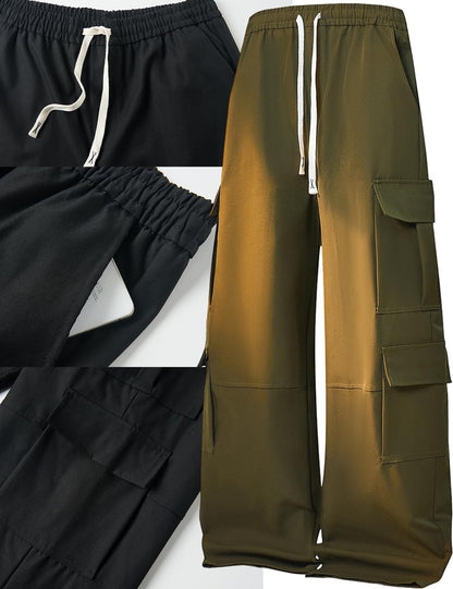 Mens Cargo Pants Baggy Casual Hiking Joggers Elastic Waist Drawstring Multi Cargo Pockets Loose Fit Streetwear