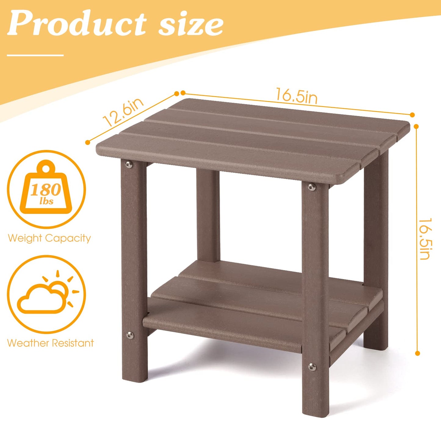 Apolimi Adirondack Outdoor Side Table, 2-Tier Sturdy Patio End Table Weather Resistant, 16.5" Solid Side Table for Patio, Pool, Porch