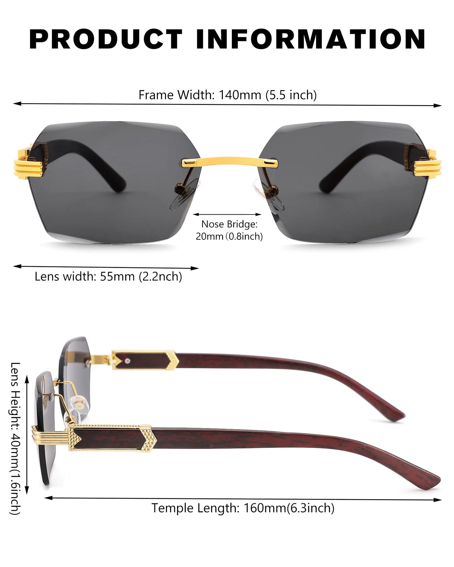 Pro Acme Rimless Rectangle Sunglasses for Men Women Hexagon Shade Eyewear Frameless y2k Glasses