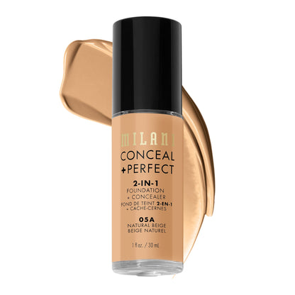 Milani Conceal + Perfect 2-in-1 Foundation + Concealer for a Flawless Complexion, Under Eye Corrector, Cover Redness and Imperfections, Waterproof and Sweatproof - 05A-Natural Beige