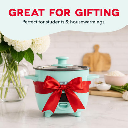 Dash Mini Rice Cooker | Small Rice Maker, 2 Cups Cooked / 1 Cup Uncooked, Ceramic Nonstick Removable Pot, Keep Warm Function, Compact and Portable for Dorm, Travel, Single Serve, Aqua