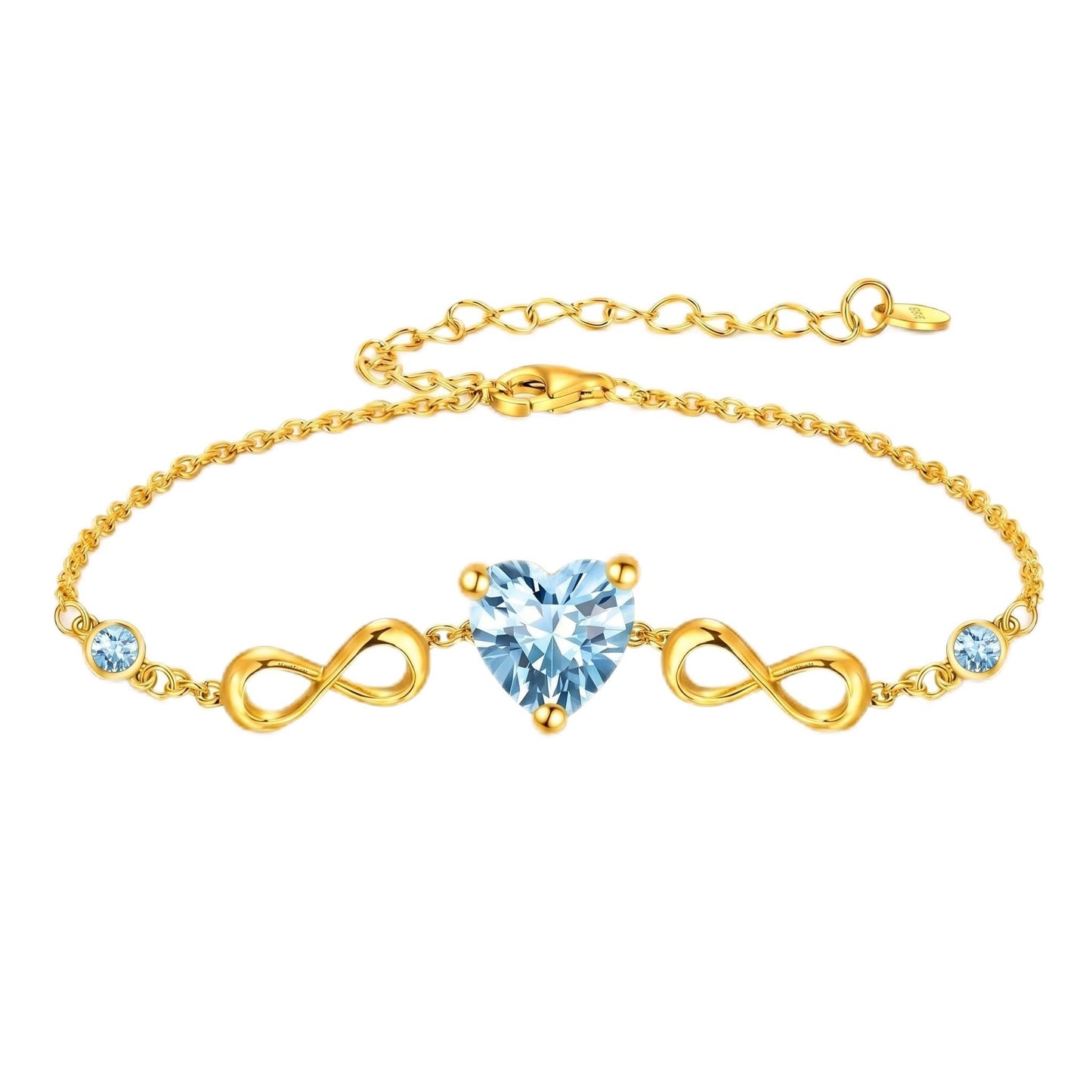 14K Gold Infinity Birthstone Bracelets for Women, Infinity Love Heart Birthstone Link Bracelets for Women, 14K Gold Plated Jewelry Birthday Gifts for Wife Girlfriend Mom, 7+2 Inch