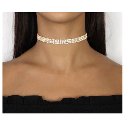 Zealmer 3 Row Rhinestone Choker Necklace for Women 18K Gold Plated