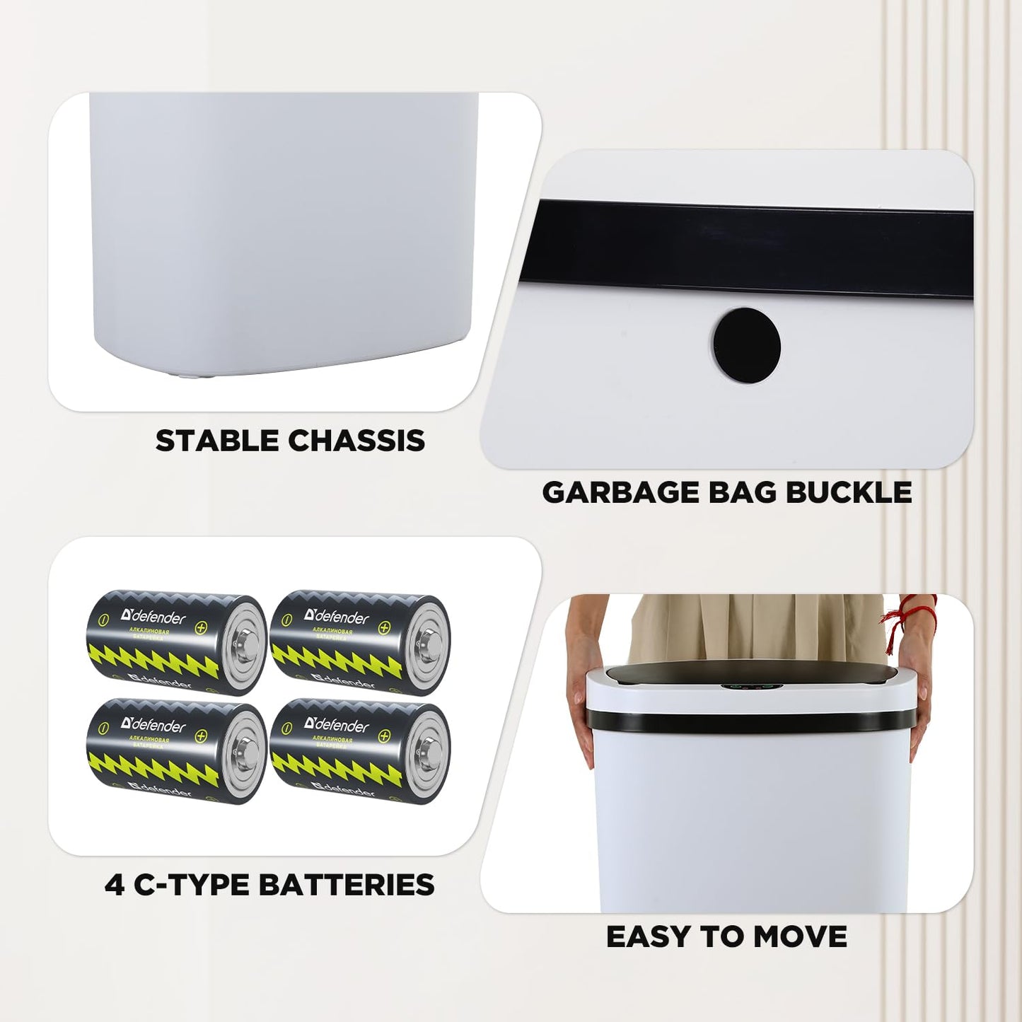 BestOffice | 13 Gallon Trash Can with Lid | Automatic Touchless Garbage Can | Odor Control | Modern Oval Design | Easy to Clean | Stainless Steel | Fits Any Kitchen, Bathroom, Office or Home