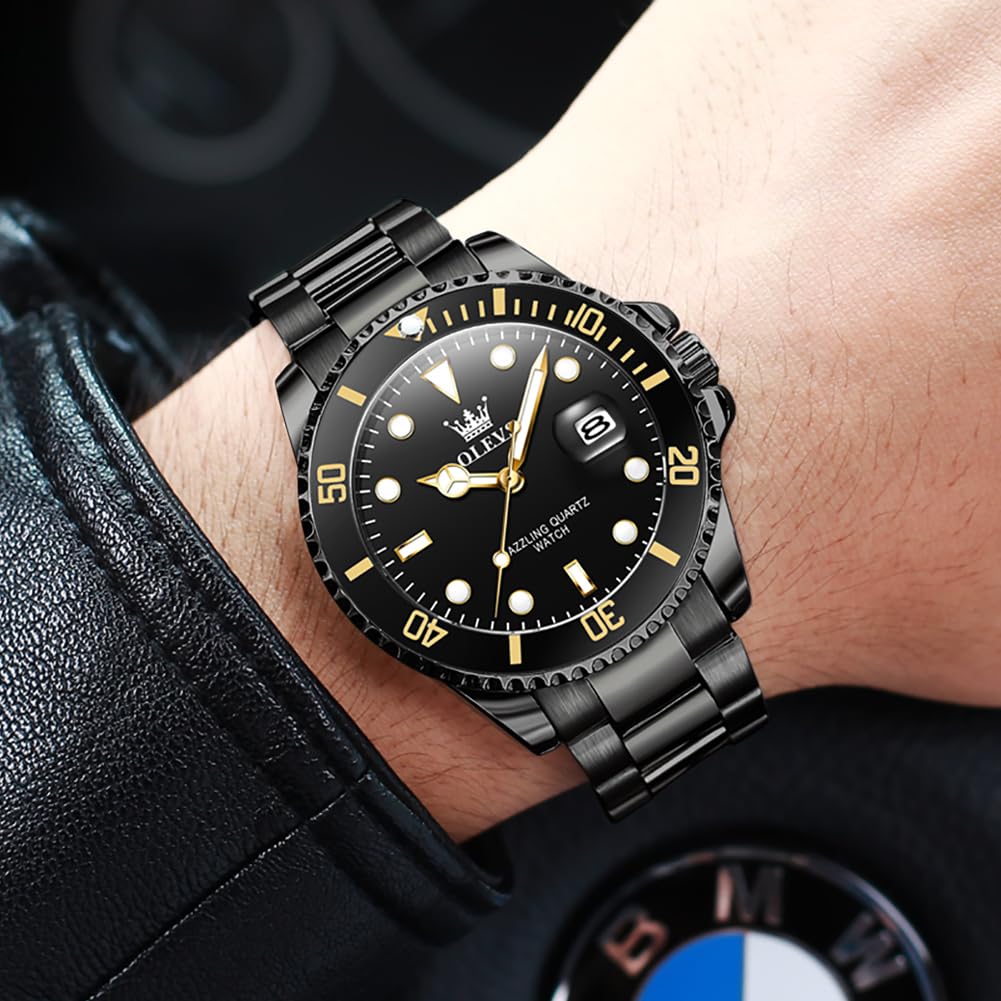 OLEVS Luxury Watches for Men Big Face Stainless Steel Business Dress Analog Quartz Watch with Day Waterproof Luminous Mens Wrist Watch