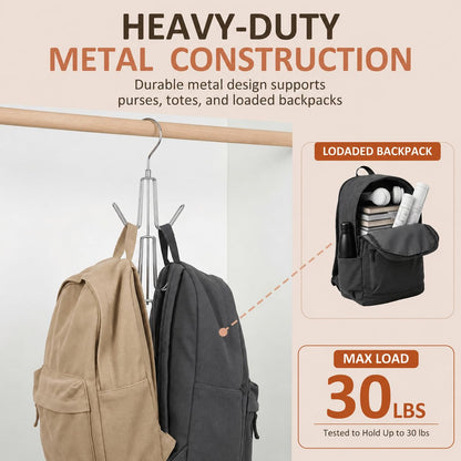 ZEDODIER 2 Pack Purse Organizer for Closet, Heavy-Duty Hanging Purse Hanger Closet Holds Up to 12 Purses, Metal Rotating Space Saving Bag Holder Handbag Storage Hook Backpack Rack, Silver
