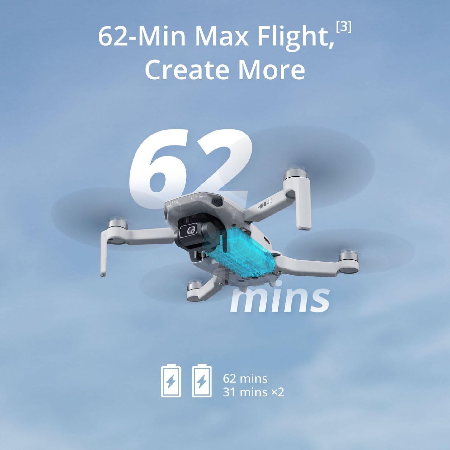 DJI Mini 4K, Drone with 4K UHD Camera for Adults, Under 249 g, 3-Axis Gimbal Stabilization, 10km Video Transmission, Auto Return, Wind Resistance, 1 Battery for 31-Min Max Flight Time