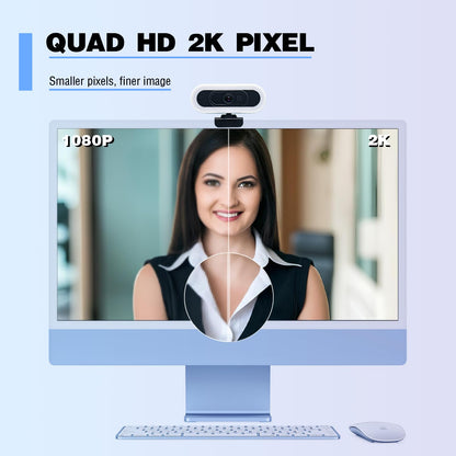 W4 2K Autofocus Webcam with Dual Mics & LED Light, 1080P 60fps/2K 50fps, USB Streaming Camera for PC, Laptop, Switch 2, Desktop - Plug and Play
