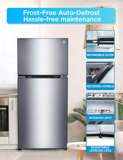 Commercial Cool 20 Cu. Ft. Top Mount Refrigerator with Freezer, 2-Door Refrigerator with Top Freezer and Adjustable Temperature Control, Ice Maker Ready, Energy Star Certified, Stainless Look