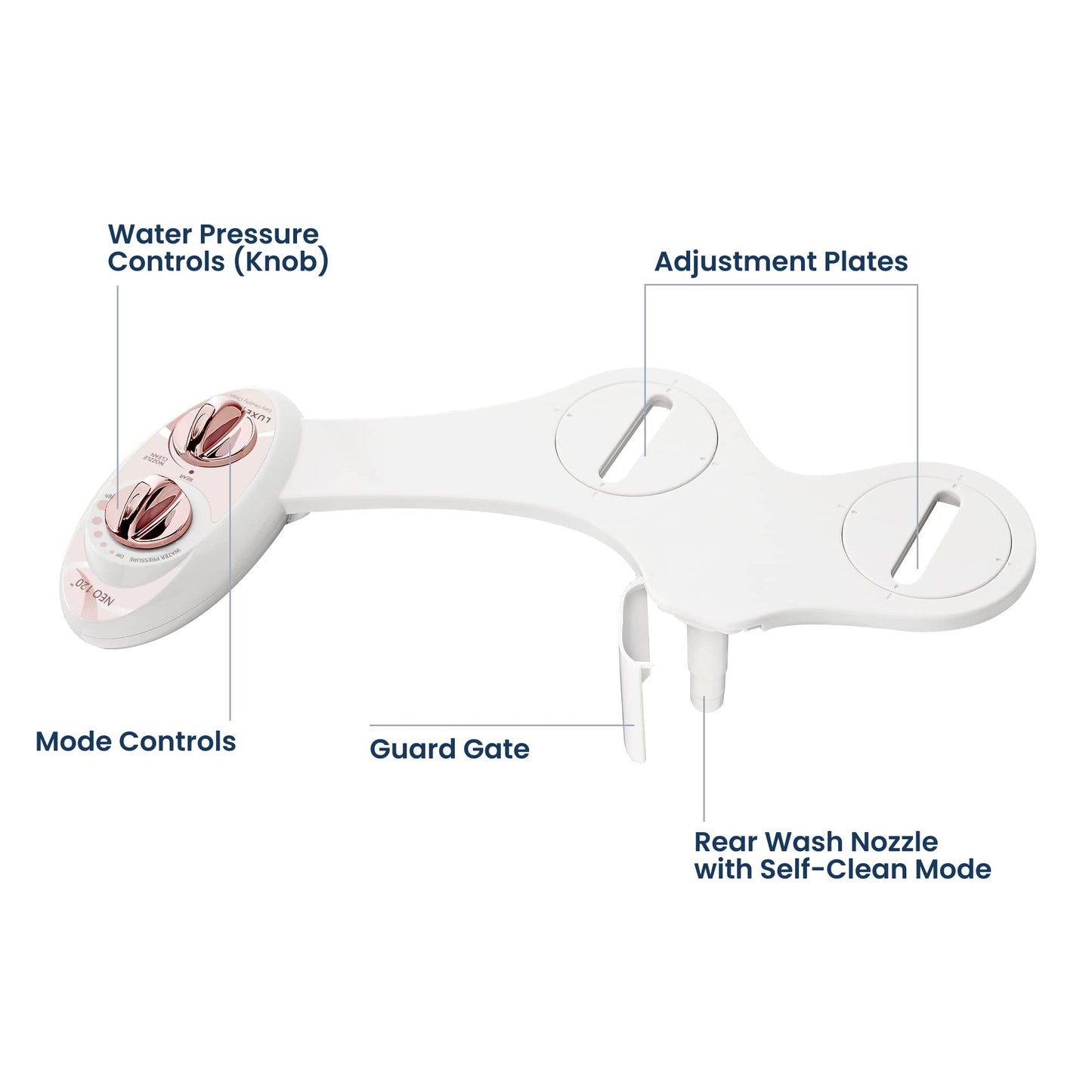 LUXE Bidet NEO 120 - Single Nozzle, Self-Cleaning, Non-Electric Bidet Attachment for Toilet Seat, Adjustable Water Pressure, Rear Wash (White)
