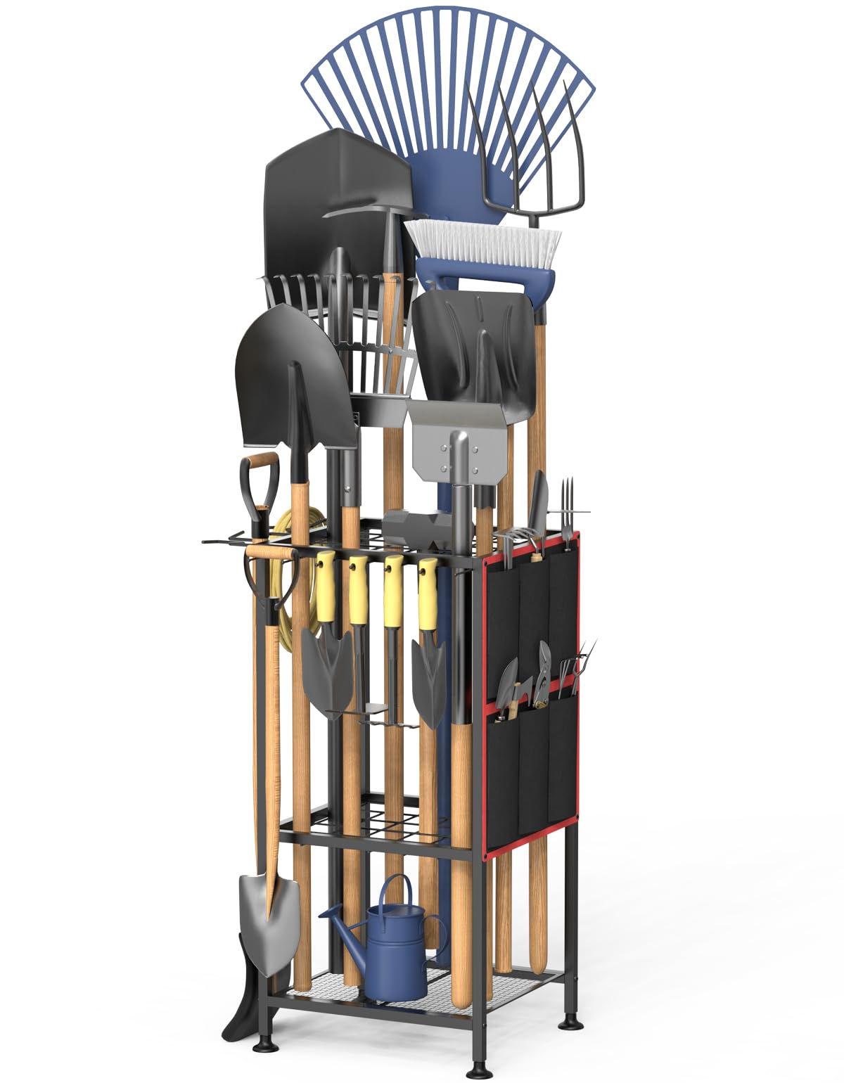 Garden Tool Organizer,Metal Yard Tool Organizer ,Holds 50 Long-Handled Tools/Rakes/Brooms,Side Garden Pocket ,Heavy Duty Steel Yard Tool Storage Rack for Garage,Shed, Outdoor