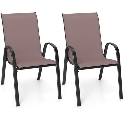 Tangkula Patio Dining Chairs Set of 4, Outdoor Stackable All Weather Heavy Duty Dining Chairs Set with Armrests, Support 330 LBS, for Poolside, Backyard, Garden, Deck, Front Porch (Brown)