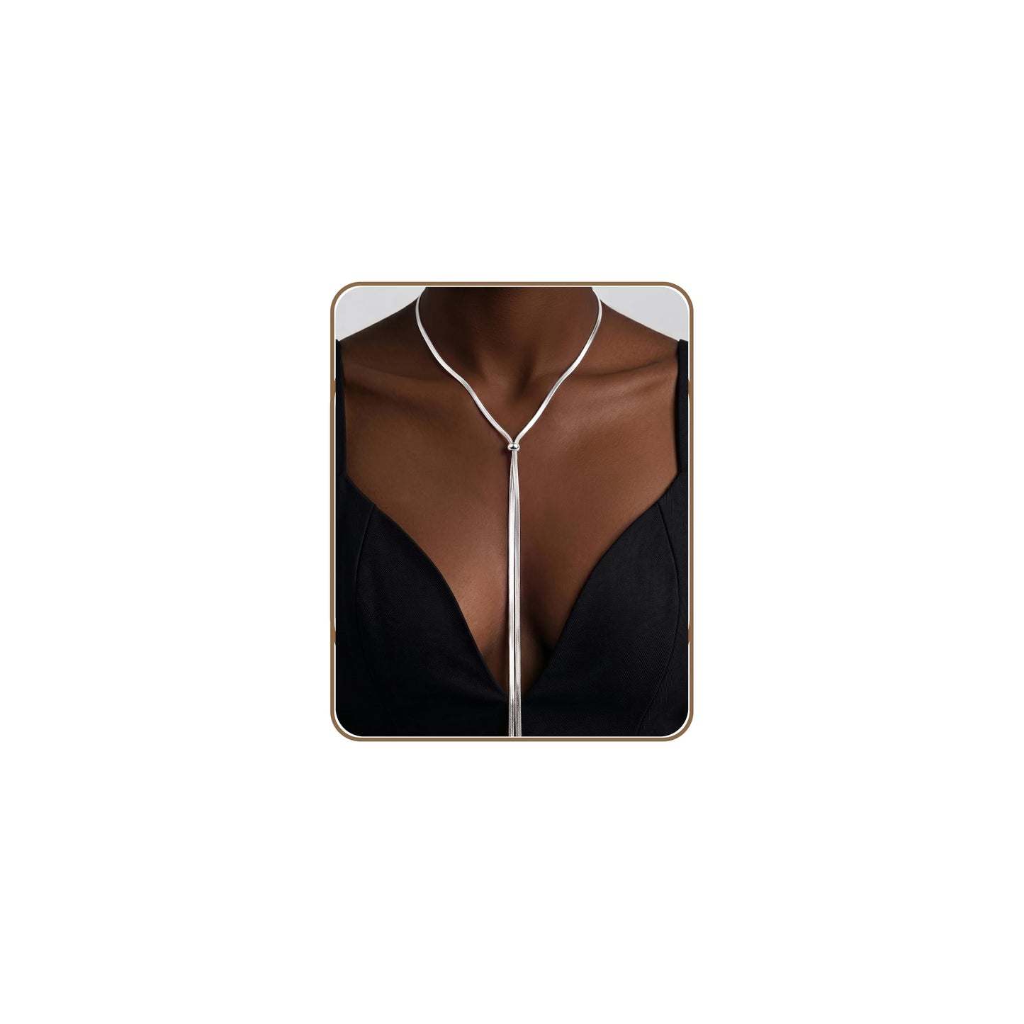 Chunky Long Y Necklace for Women, Waterproof Herringbone Drop Dangle Necklace, Adjustable Lightweight Trendy Fashion Slip Tie Necklace, Thin Layered Choker Chest Chain