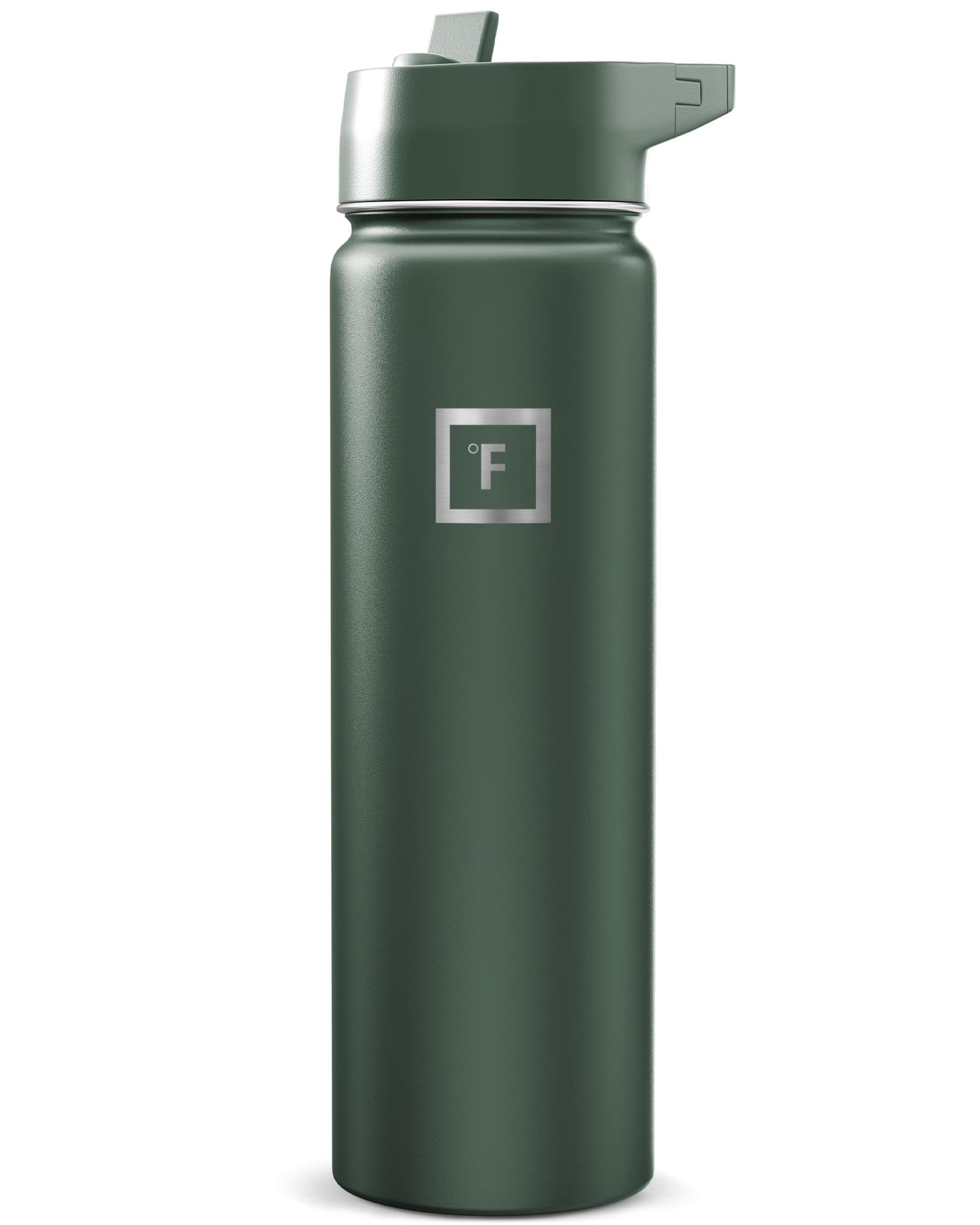IRON °FLASK Camping & Hiking Hydration Flask with Straw, Wide Mouth Insulated Stainless Steel Sports Water Bottle - Midnight Black 24 oz - Straw (1 Lid)