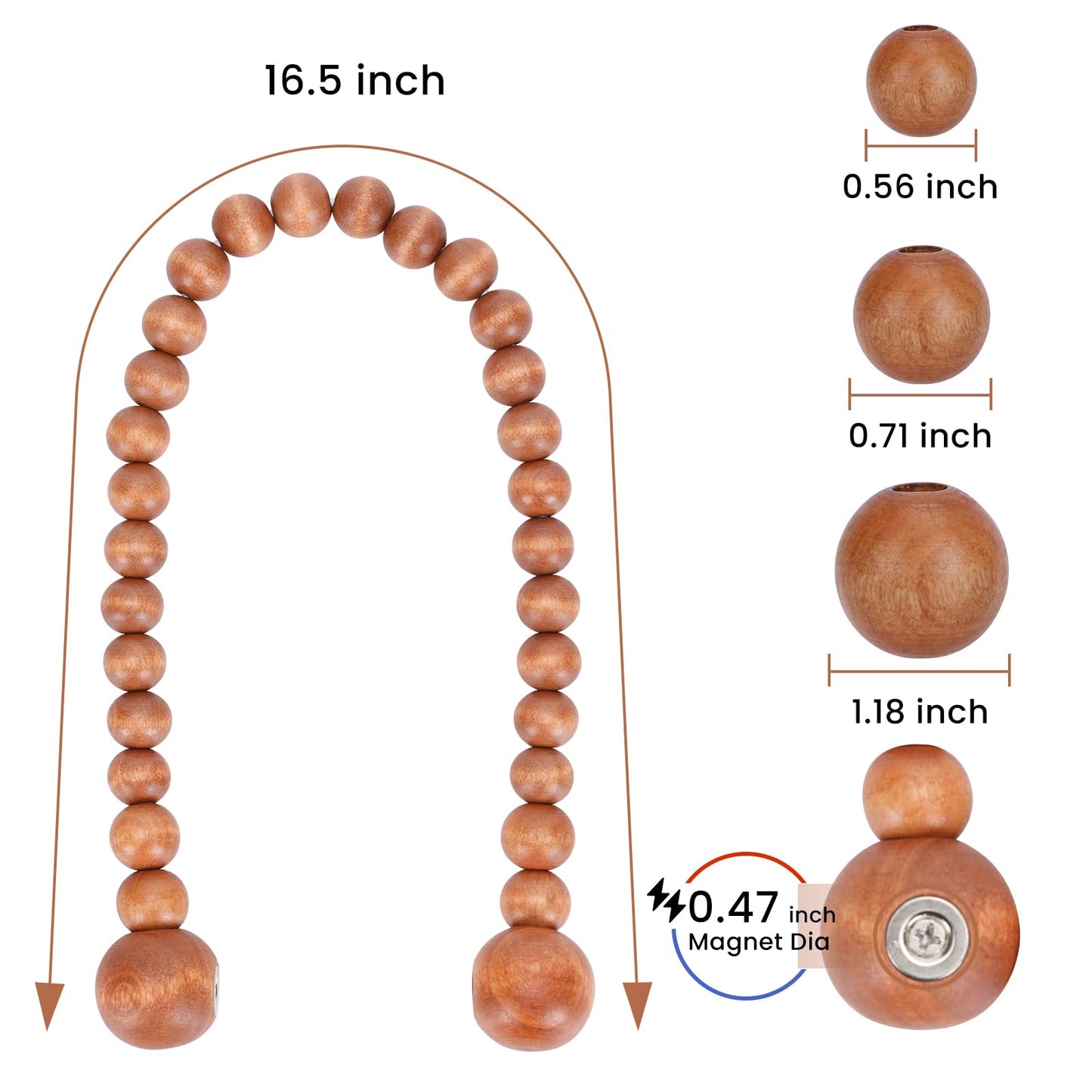 KLOGTSIND Magnetic Curtain Tiebacks, Curtain Holdbacks for Curtains 2 Pack, Wood Bead Curtain Holders for Boho Bedroom Decor, Baby Nursery Decor, Farmhouse Decor
