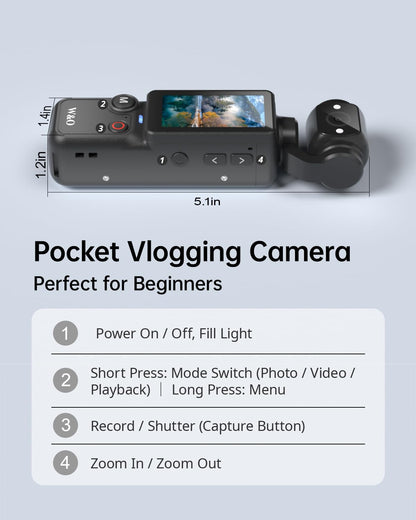 Vlogging Camera, Mini Camcorder, Portable Handheld Video Camera | Mini camcorder with 180° rotating lens, 7-hour battery, 32GB card, one-button recording for travel and daily moments