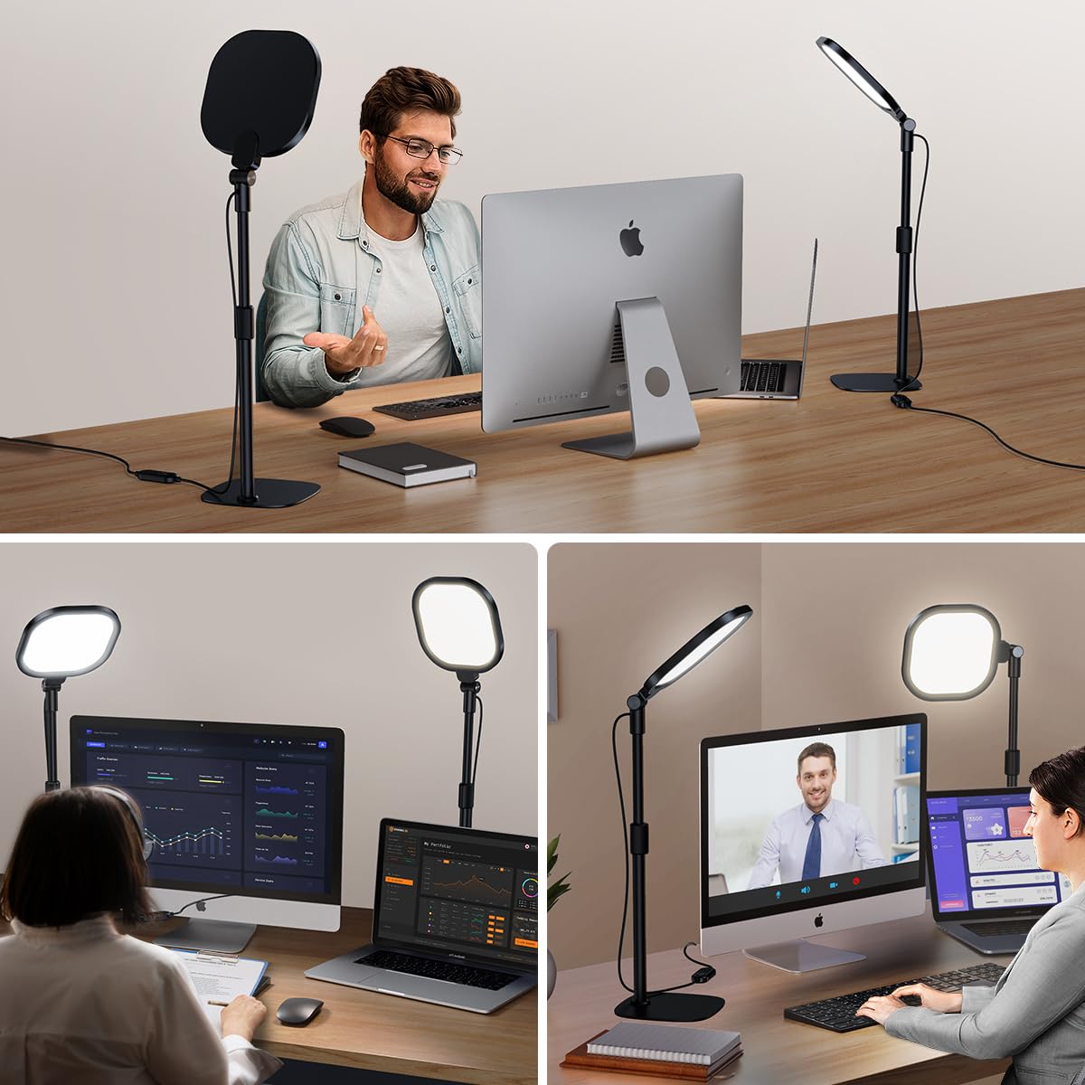 LitONES Video Conference Lighting for Zoom Meeting, Ring Light for Desk with Flexible Stand, 30 Light Modes Ring Light for Computer, Video Lights & Memory Func for Video Calls, Live Stream, Webcam