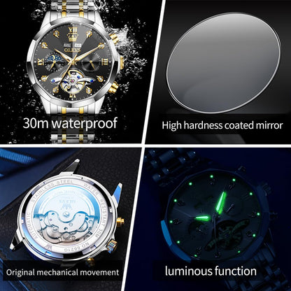 OLEVS Skeleton Men Watches Automatic Business Luxury Diamond Self Winding Watch for Men Stainless Steel Calendar Wrist Watch