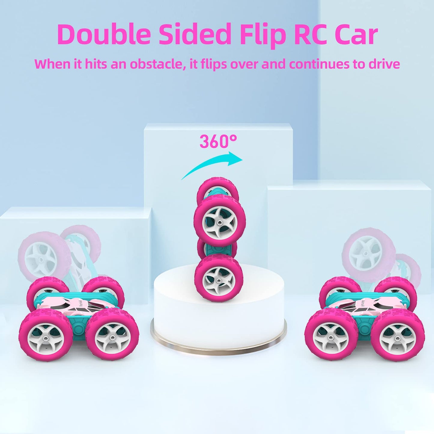 Hamdol Remote Control Car for Kids, 360° Rotating Double-Sided RC Car with LED Headlights, 4WD 2.4GHz Electric Rechargeable Toy Vehicle for Boys and Girls, Perfect Birthday
