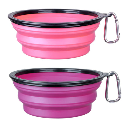 Dog Bowl Pet Collapsible Bowls, 2 Pack for Cats Dogs, Portable Pet Feeding Watering Dish for Walking Parking Traveling with 2 Carabiners (Small, Blue+Green)