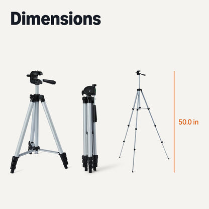 Amazon Basics 50-inch Lightweight Portable Camera Tripod Stand with Quick-Release Plate, Adjustable Height, Aluminum, for Travel Photography, Champagne