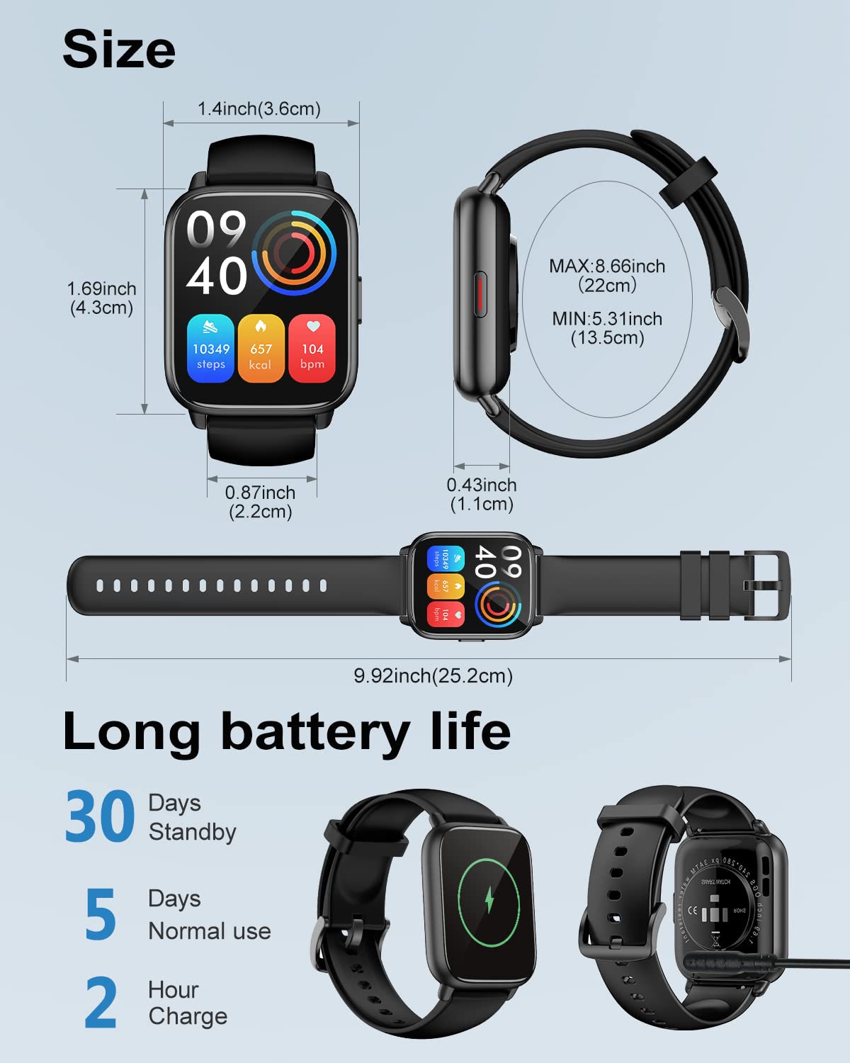 RUIMEN Smart Watches for Women Men (Answer/Make Calls, 2 Bands Included), 1.8" Smartwatch for iOS/Android Phones, Fitness Tracker Heart Rate/Sleep Monitor Digital Watch Waterproof Milky White