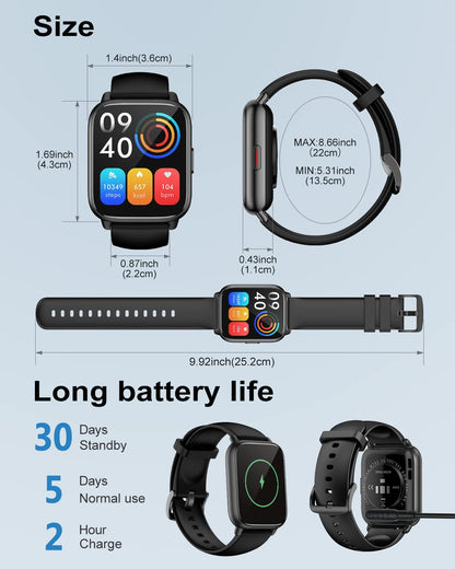 RUIMEN Smart Watches for Women Men (Answer/Make Calls, 2 Bands Included), 1.8" Smartwatch for iOS/Android Phones, Fitness Tracker Heart Rate/Sleep Monitor Digital Watch Waterproof Milky White
