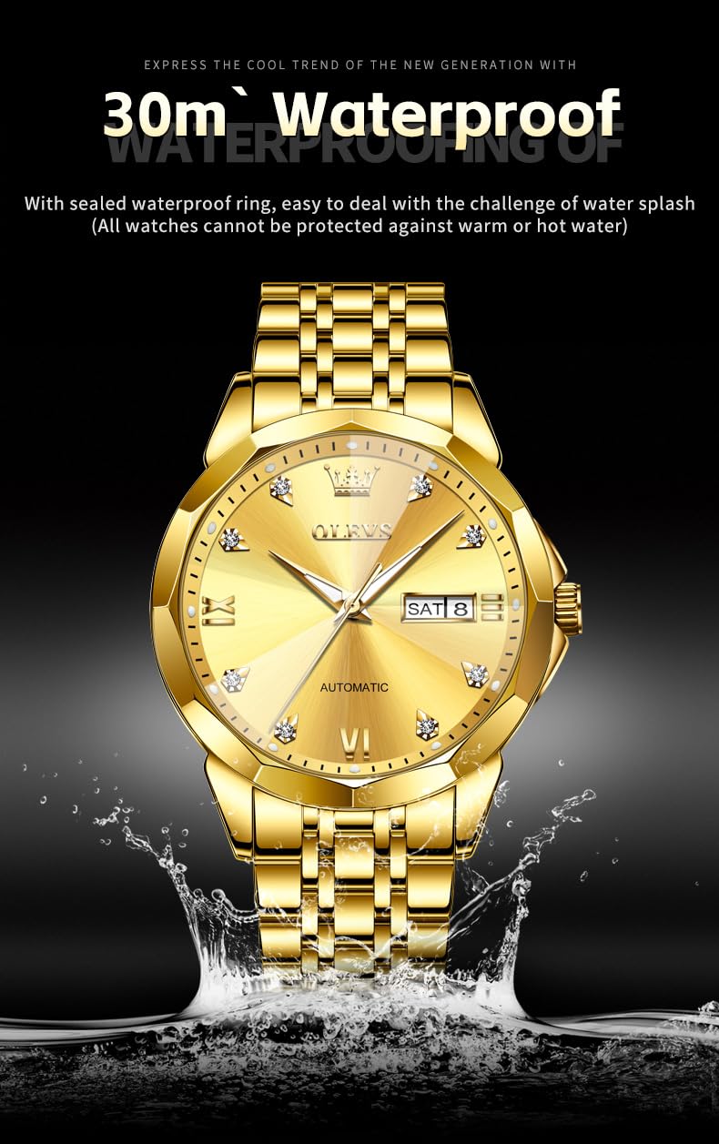 OLEVS Skeleton Men Watches Automatic Business Luxury Diamond Self Winding Watch for Men Stainless Steel Calendar Wrist Watch