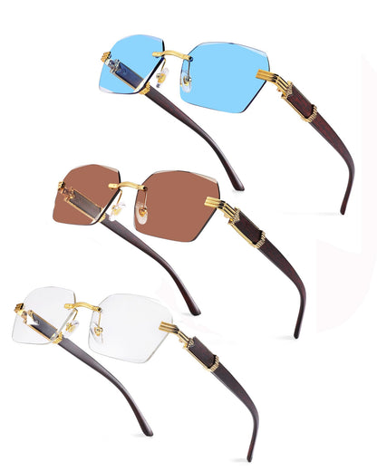 Pro Acme Rimless Rectangle Sunglasses for Men Women Hexagon Shade Eyewear Frameless y2k Glasses