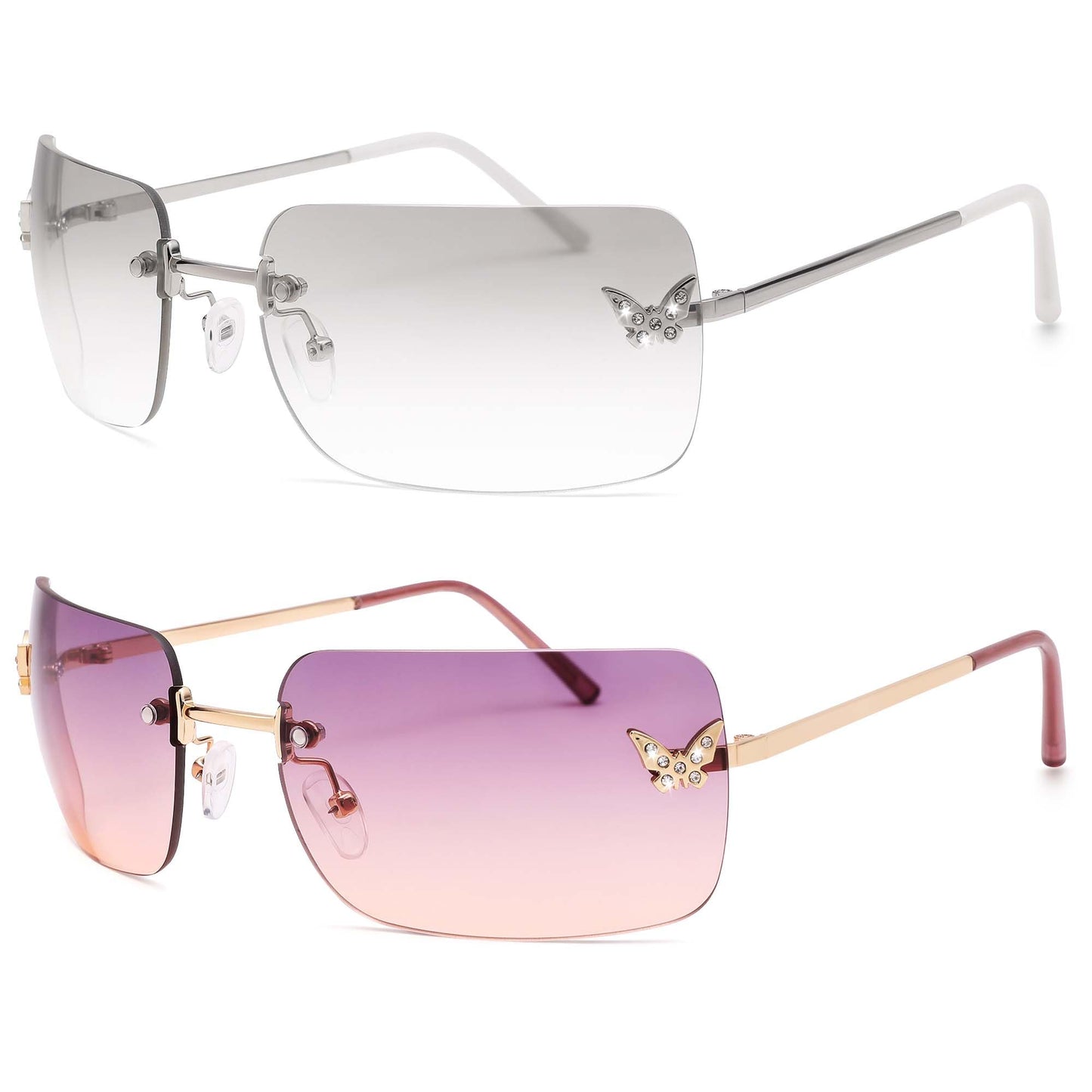 Y2k Sunglasses for Women - Trendy Rimless 2000s Fashion Sun Glasses Rave Shades