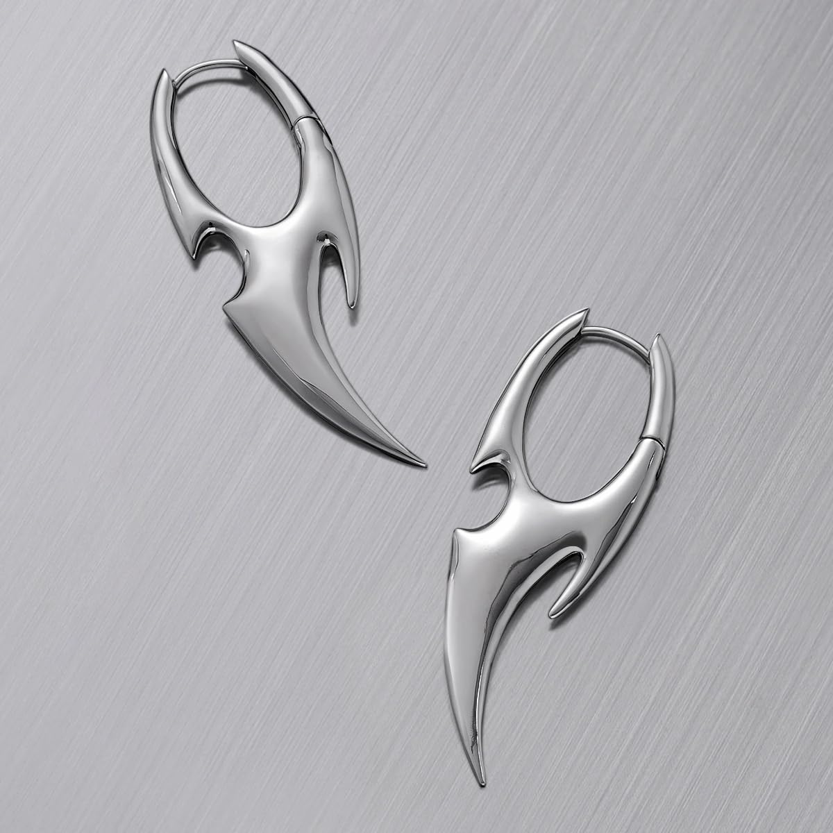 PUNKYOUTH Sharp Line Fluid Curve Earrings 18G 1mm Piercing Jewelry Edgy Minimalist Modern Claw Spike Huggie Hoop Dangle Drop For Women Men Polished Statement Everyday Wear Fashion Accessories