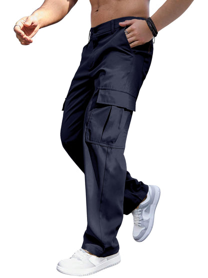 Comdecevis Mens Casual Cargo Pants Baggy Straight Leg Sweatpants with Large Flap Pockets Hiking Sports Trousers