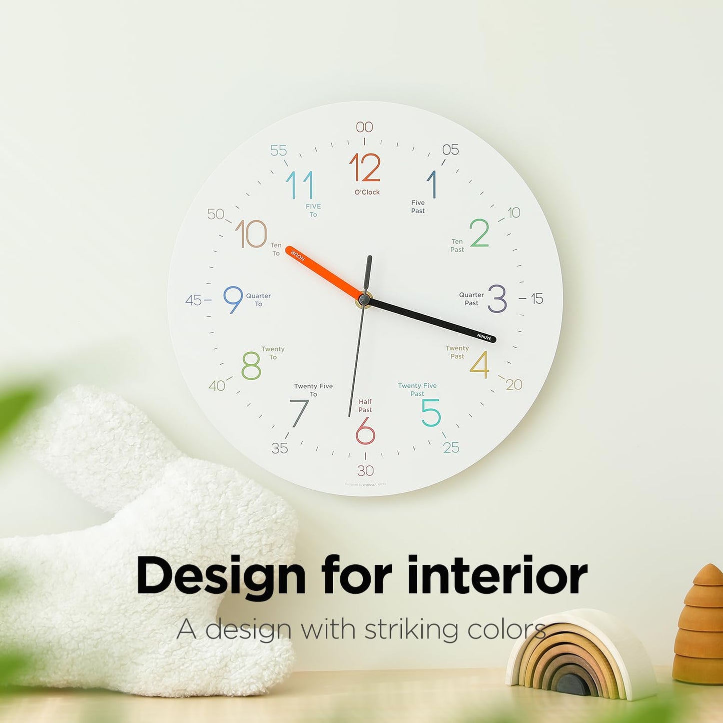 mooas Wooden Frame Flatwood Wall Clock,12" Non-Ticking Sweep Movement Decorative Battery Operated Wall Clock for Home Living Room Kitchen Bedroom Office School (Dark Brown)