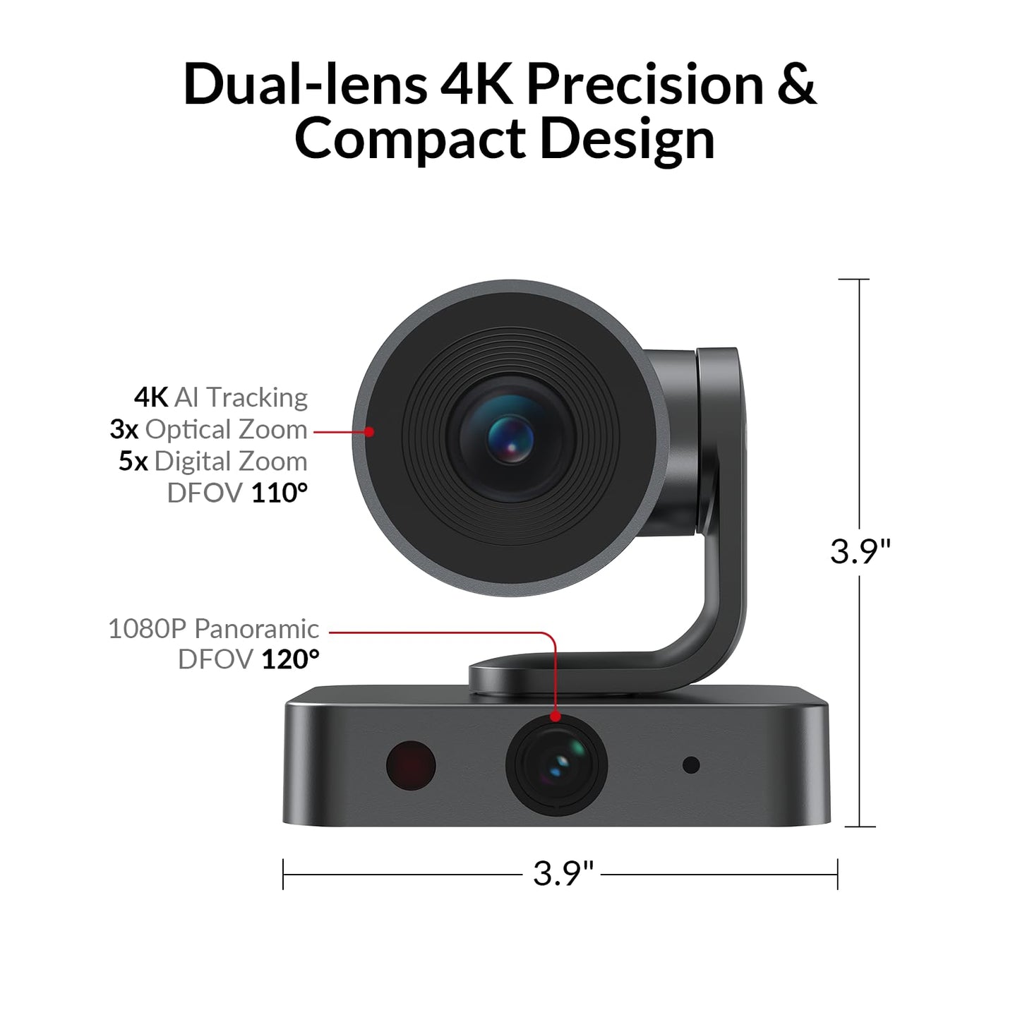 AV Access 4K Conference Room Camera - 1/1.8" CMOS, Gesture Control, Auto Framing, Presenter Tracking, Individuals Gallery, Dual Noise-Canceling Mics, Privacy Cover, 120° FOV, ePTZ 5X Zoom Webcam