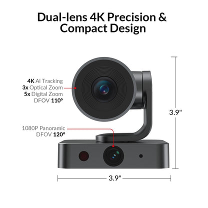 AV Access 4K Conference Room Camera - 1/1.8" CMOS, Gesture Control, Auto Framing, Presenter Tracking, Individuals Gallery, Dual Noise-Canceling Mics, Privacy Cover, 120° FOV, ePTZ 5X Zoom Webcam