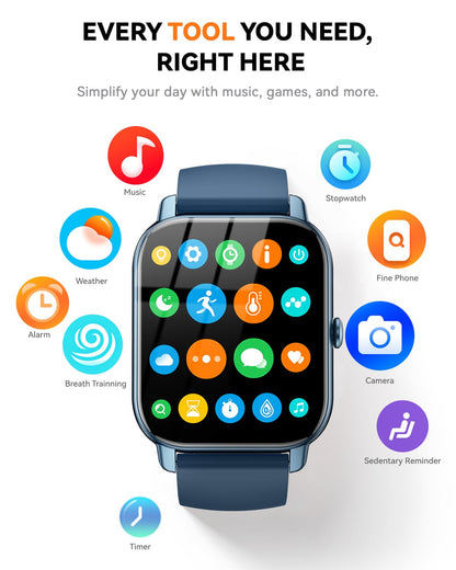 Smart Watches for Men Women, Fitness Tracker with Activity Counter/Sleep Monitor, IP68 Waterproof Smart Watch for Android iPhone iOS Compatible (Jet Black, 1.83)