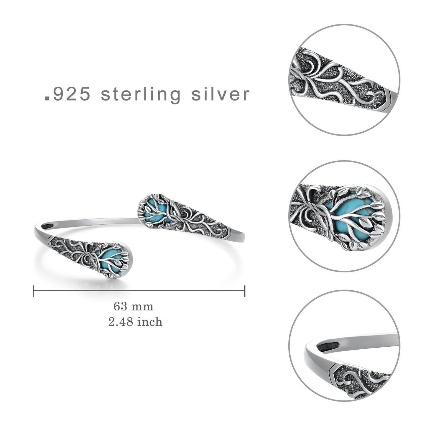 Genuine Turquoise Bracelet for Women 925 Sterling Silver Real Turquoise Cuff Bracelet Vintage Western Jewelry for Women